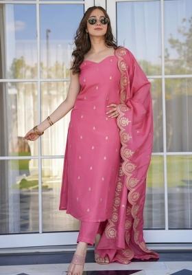 Pink Sequin Work Viscose Kurta Set