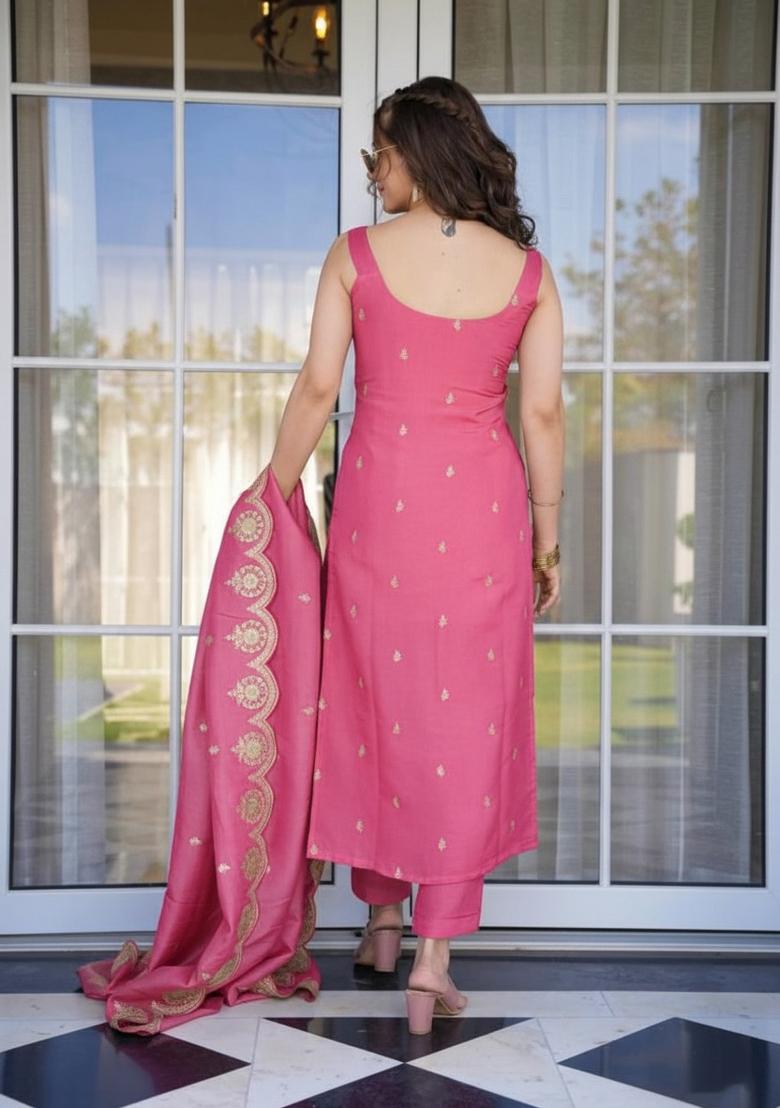Pink Sequin Work Viscose Kurta Set - Indya