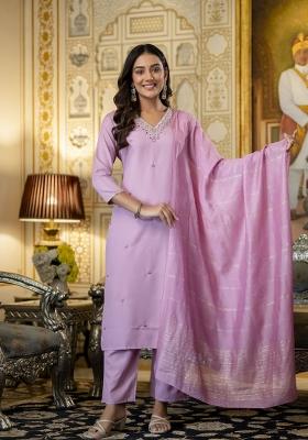 Pink Sequin Work Viscose Kurta Set