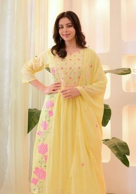 Yellow Sequin Work Silk Kurta Set