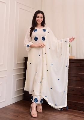 White Sequin Work Rayon Kurta Set