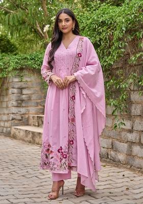 Pink Sequin Work Silk Kurta Set