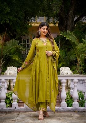 Mehendi Sequin Work Silk Kurta Set