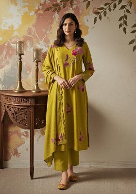 Mehendi Sequin Work Silk Kurta Set