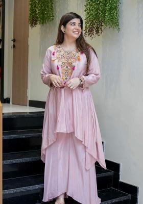 Light Pink Sequin Work Crepe Kurta Set