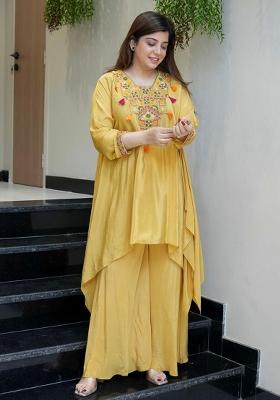 Yellow Sequin Work Crepe Kurta Set