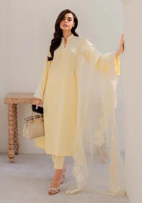 Yellow Sequin Work Silk Kurta Set