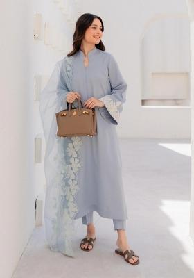 Aqua Blue Sequin Work Silk Kurta Set