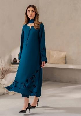 Teal Sequin Work Silk Kurta Set