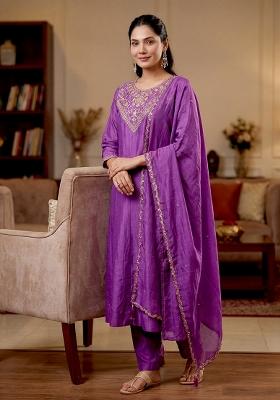 Orange Sequin Work Silk Kurta Set
