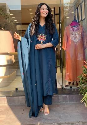 Teal Blue Sequin Work Rayon Kurta Set