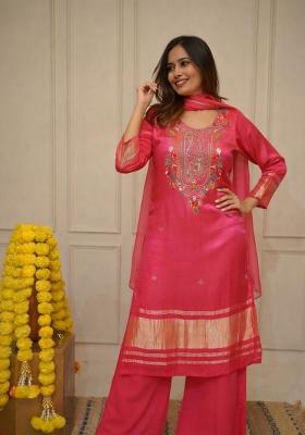 Peach Sequin Work Viscose Kurta Set