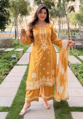 Yellow Sequin Work Silk Kurta Set