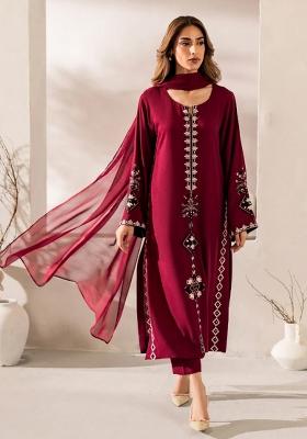 Red Sequin Work Silk Kurta Set