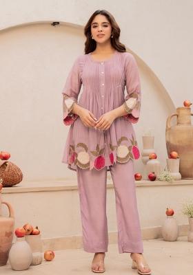 Lavender Sequin Work Silk Kurta Set