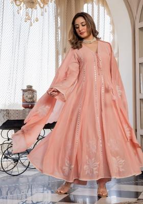 Peach Sequin Work Silk Kurta Set