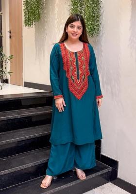 Blue Sequin Work Silk Kurta Set