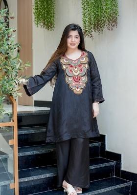 Black Sequin Work Silk Kurta Set