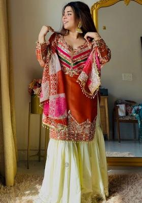 Rust Sequin Work Satin Kurta Set