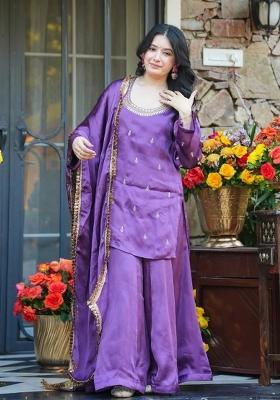 Lavender Sequin Work Crepe Kurta Set