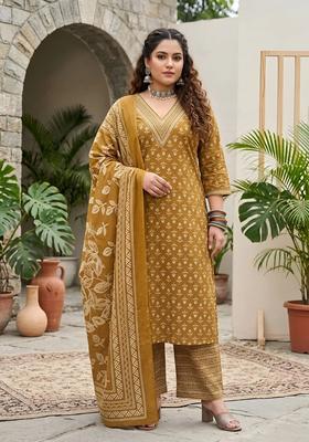 Yellow Printed Cotton Palazzo Set