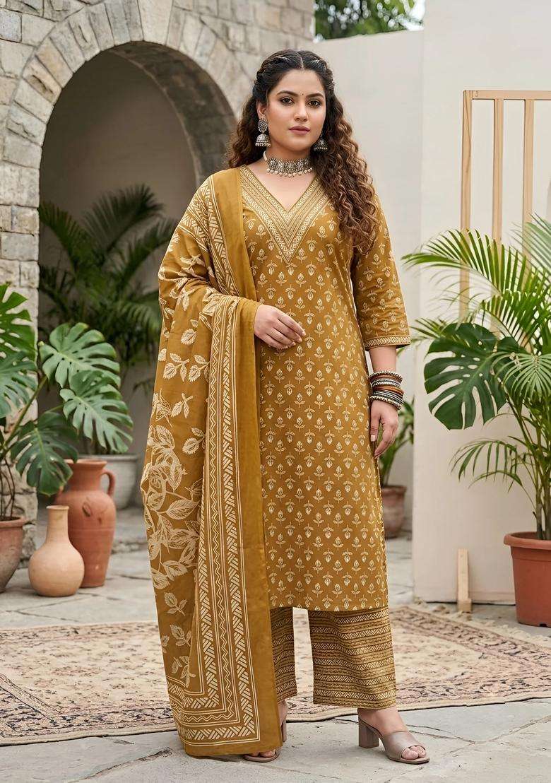 Yellow Printed Cotton Palazzo Set - Indya