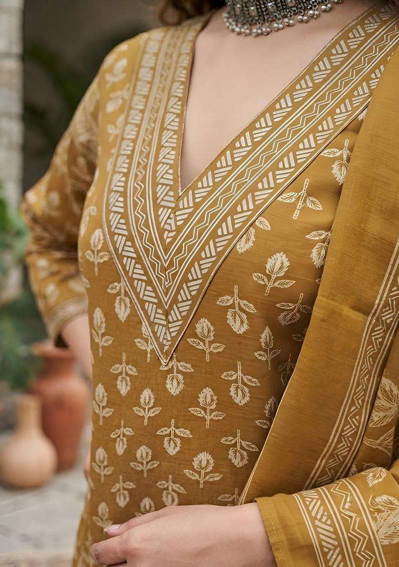 Yellow Printed Cotton Palazzo Set - Indya