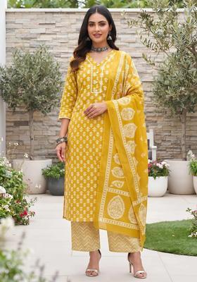 Yellow Printed Cotton Palazzo Set
