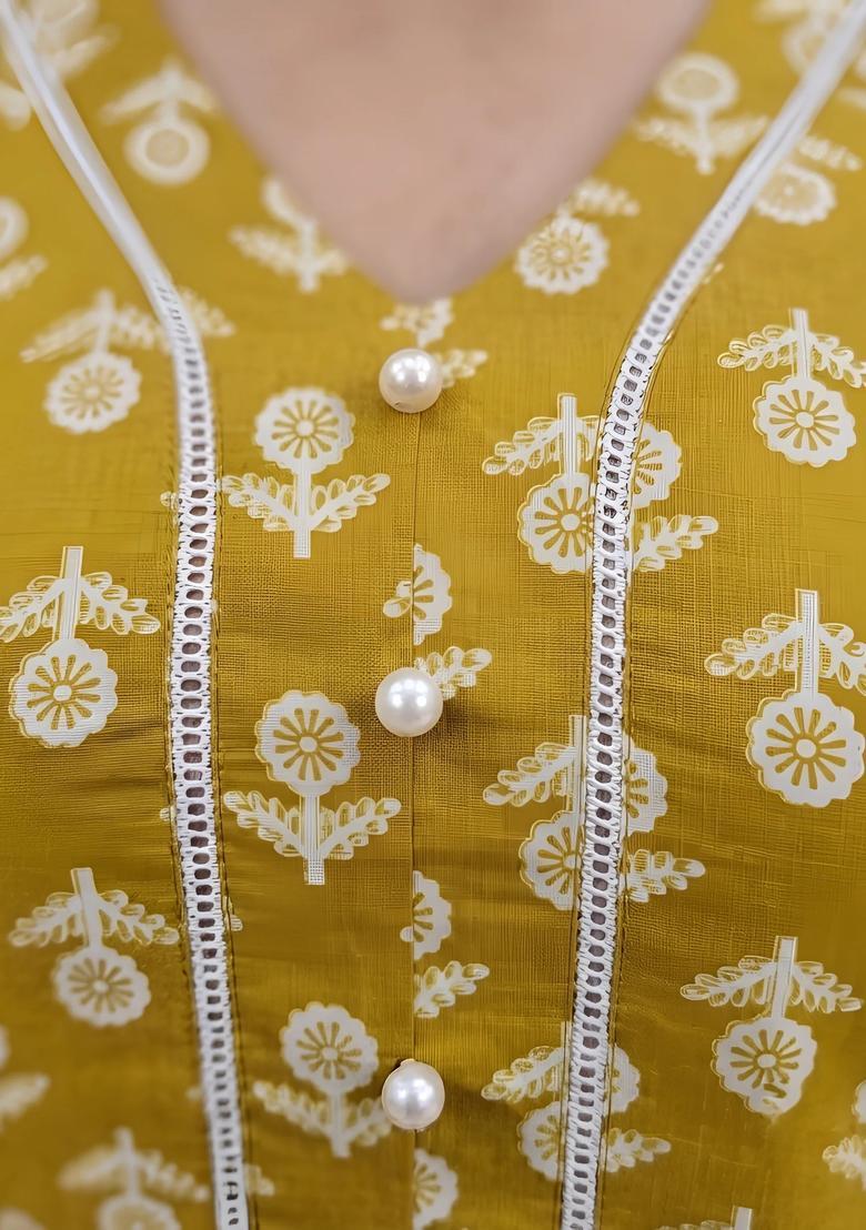 Yellow Printed Cotton Palazzo Set - Indya