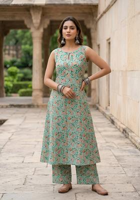 Green Printed Viscose Co Ords Set