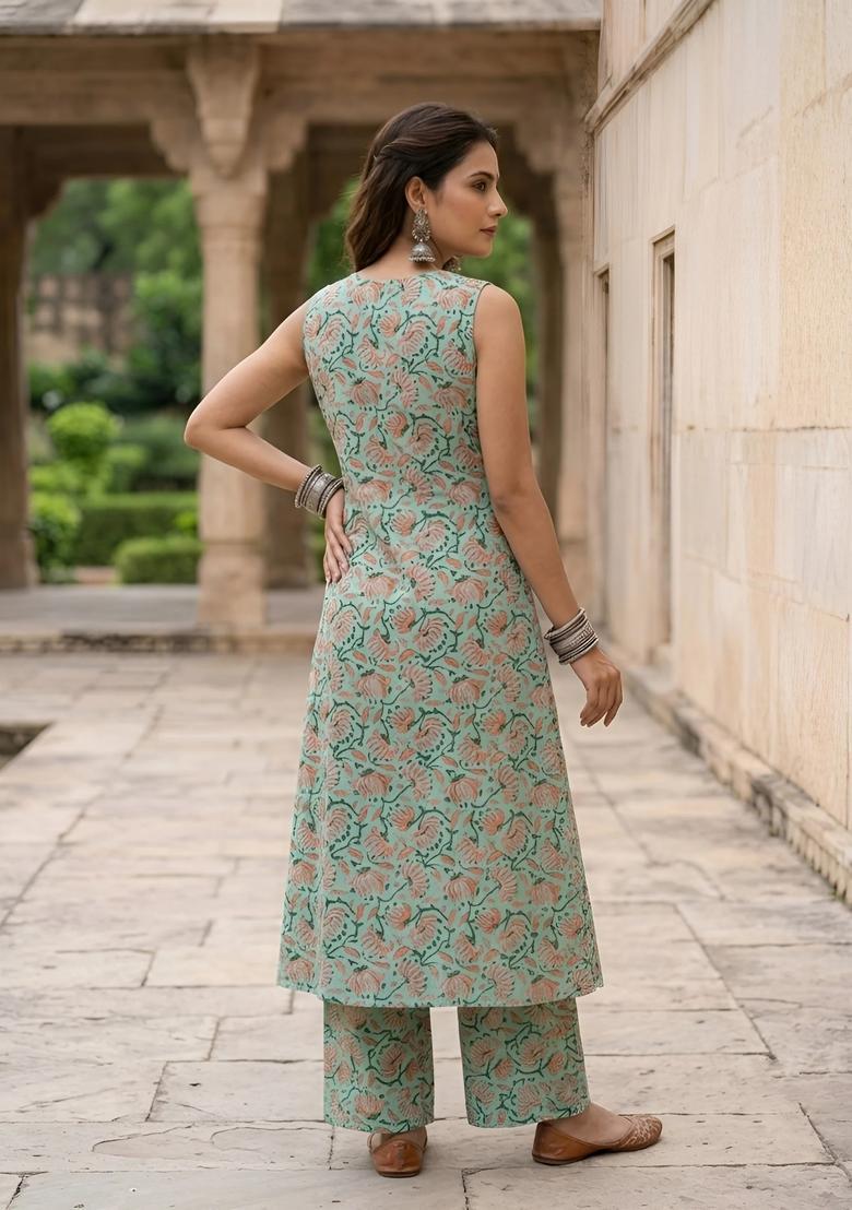 Green Printed Viscose Co Ords Set - Indya