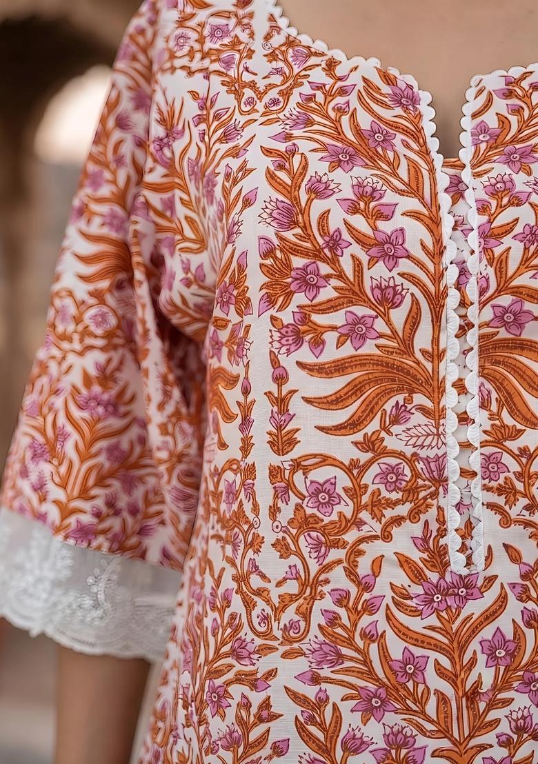 White Printed Viscose Co Ords Set - Indya