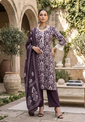 Purple Printed Cotton Kurta Set