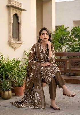 Brown Printed Cotton Palazzo Set