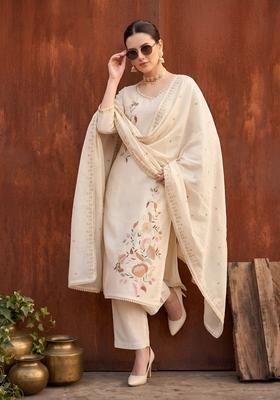 Beige Printed Cotton Kurta Set