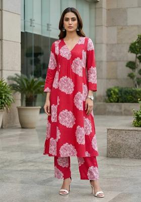 Fuchsia Printed Viscose Co Ords Set