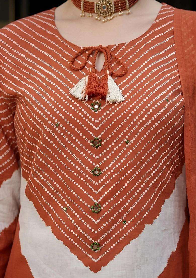 Rust Printed Cotton Palazzo Set - Indya