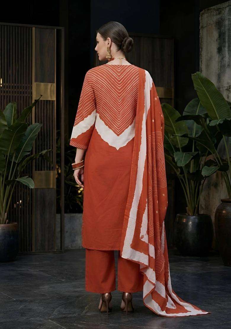 Rust Printed Cotton Palazzo Set - Indya