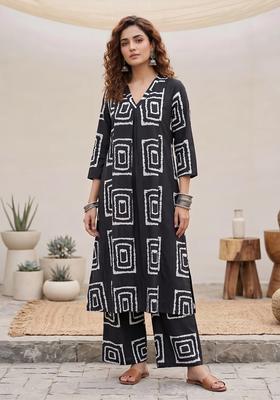 Black Printed Viscose Co Ords Set