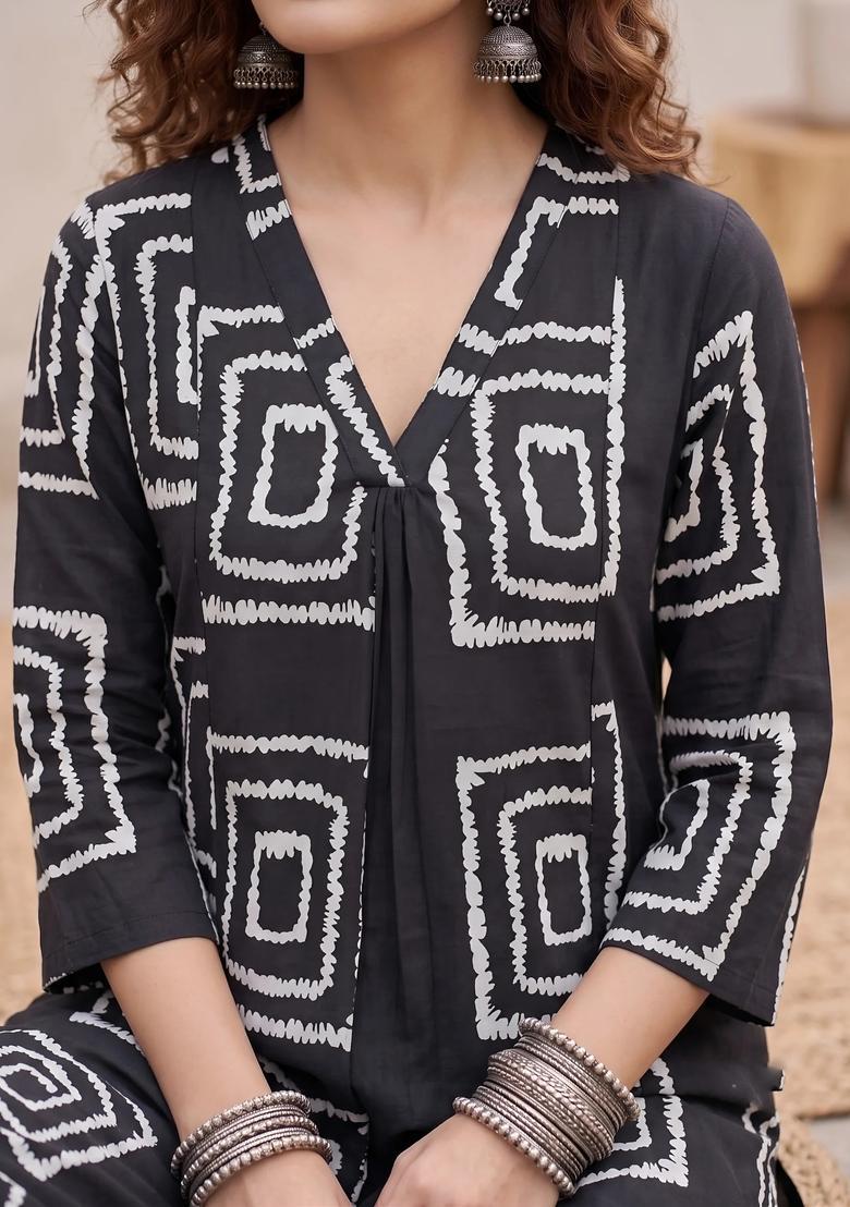Black Printed Viscose Co Ords Set - Indya