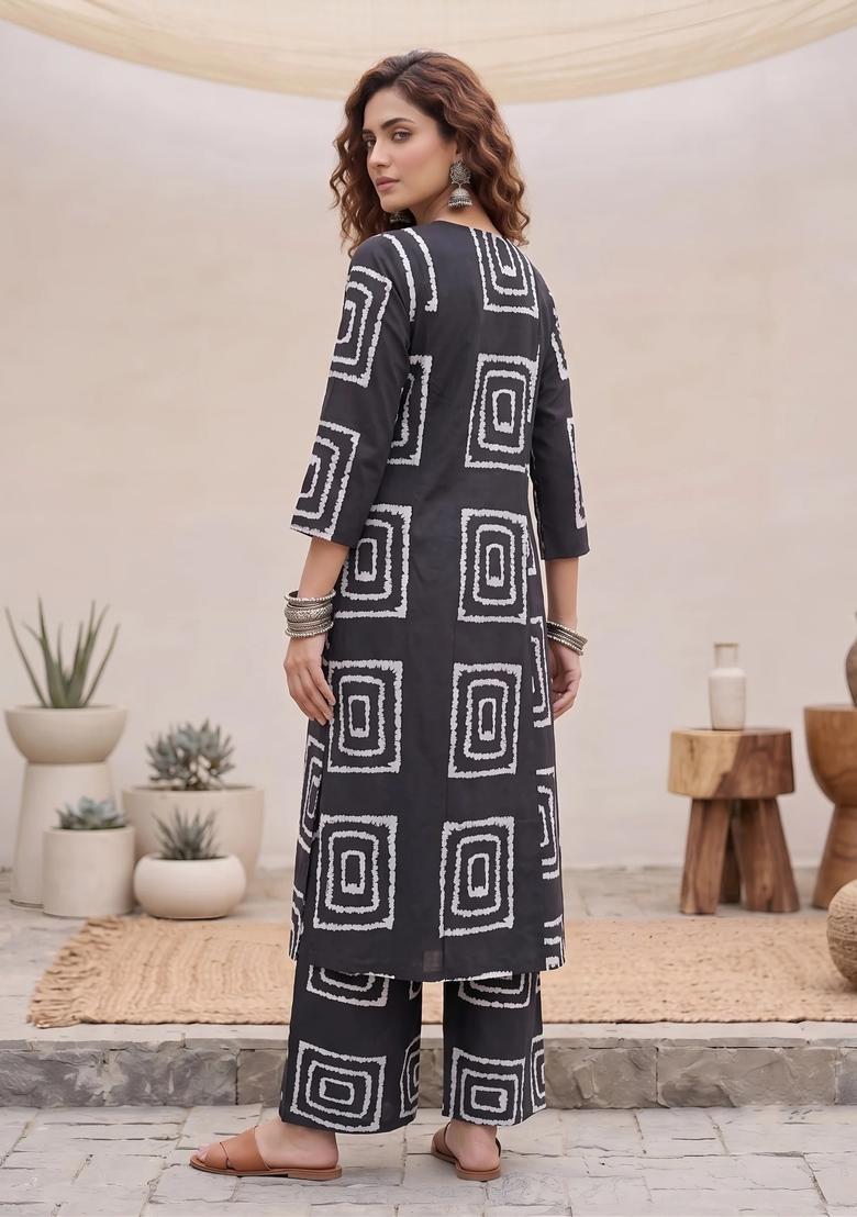 Black Printed Viscose Co Ords Set - Indya
