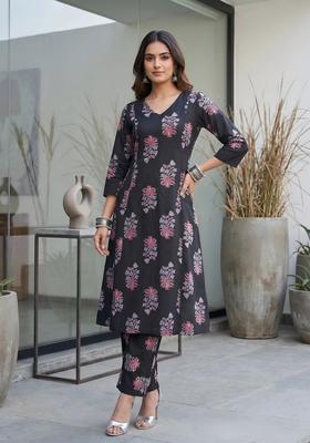 Black Printed Viscose Co Ords Set