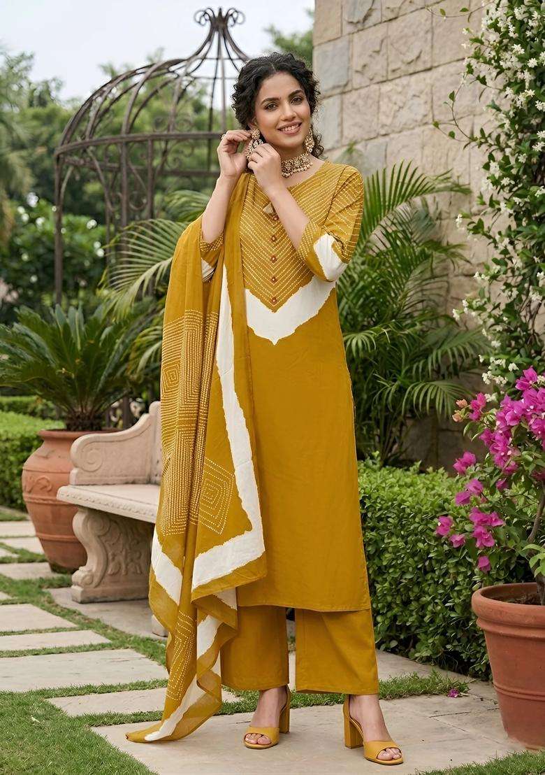 Yellow Printed Cotton Palazzo Set - Indya