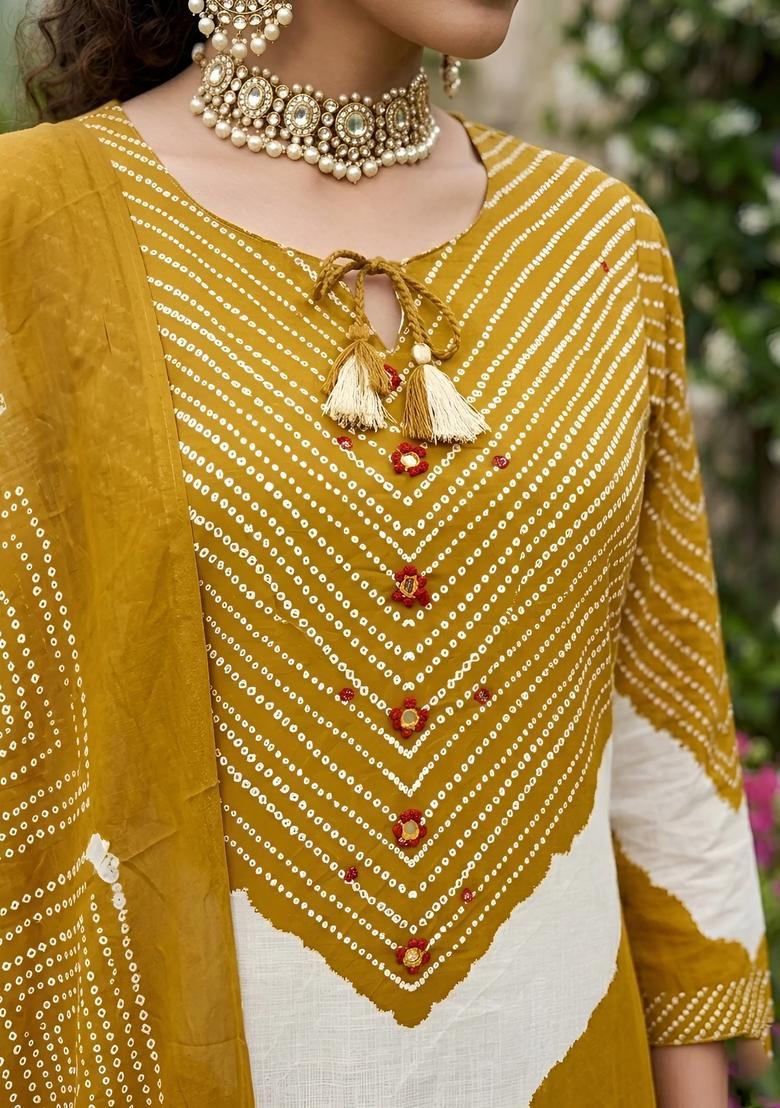 Yellow Printed Cotton Palazzo Set - Indya