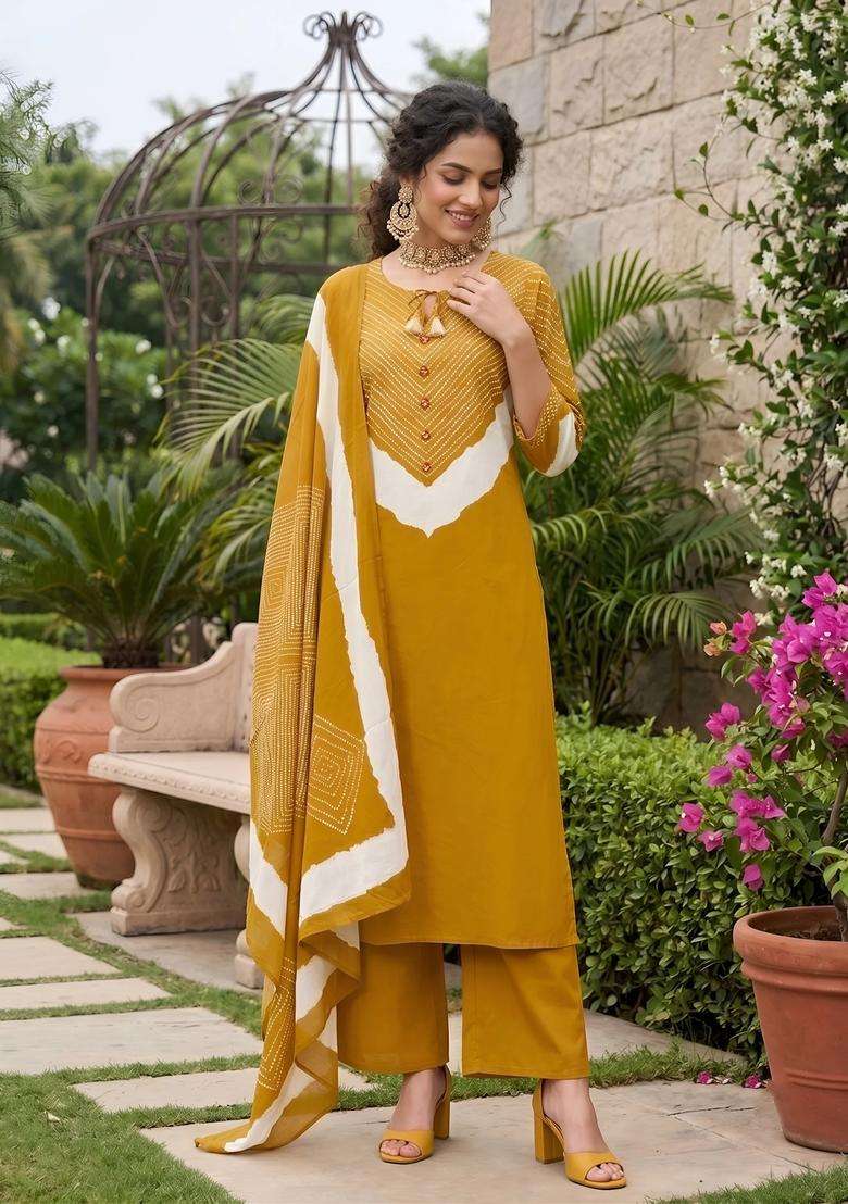 Yellow Printed Cotton Palazzo Set - Indya