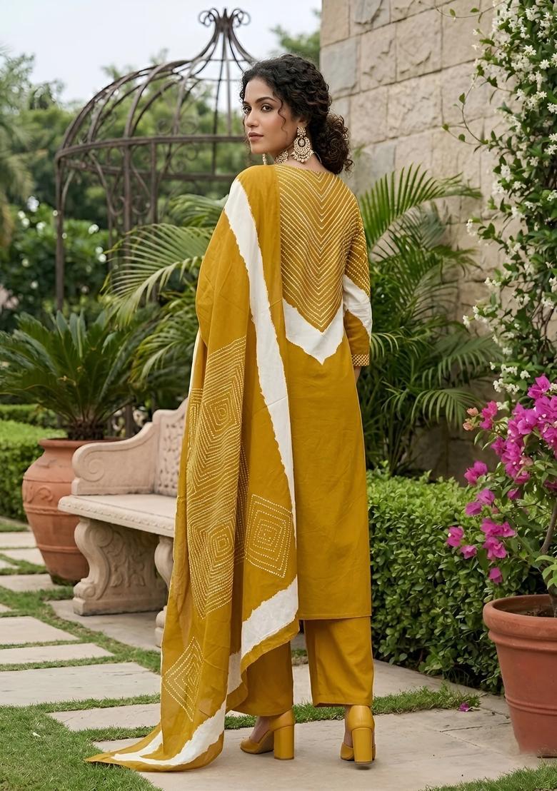Yellow Printed Cotton Palazzo Set - Indya