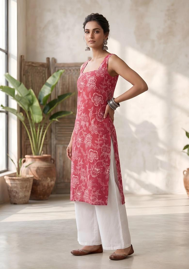 Pink Floral Print Cotton Co Ords Set - Indya