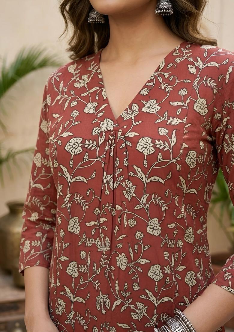 Maroon Printed Cotton Co Ords Set - Indya