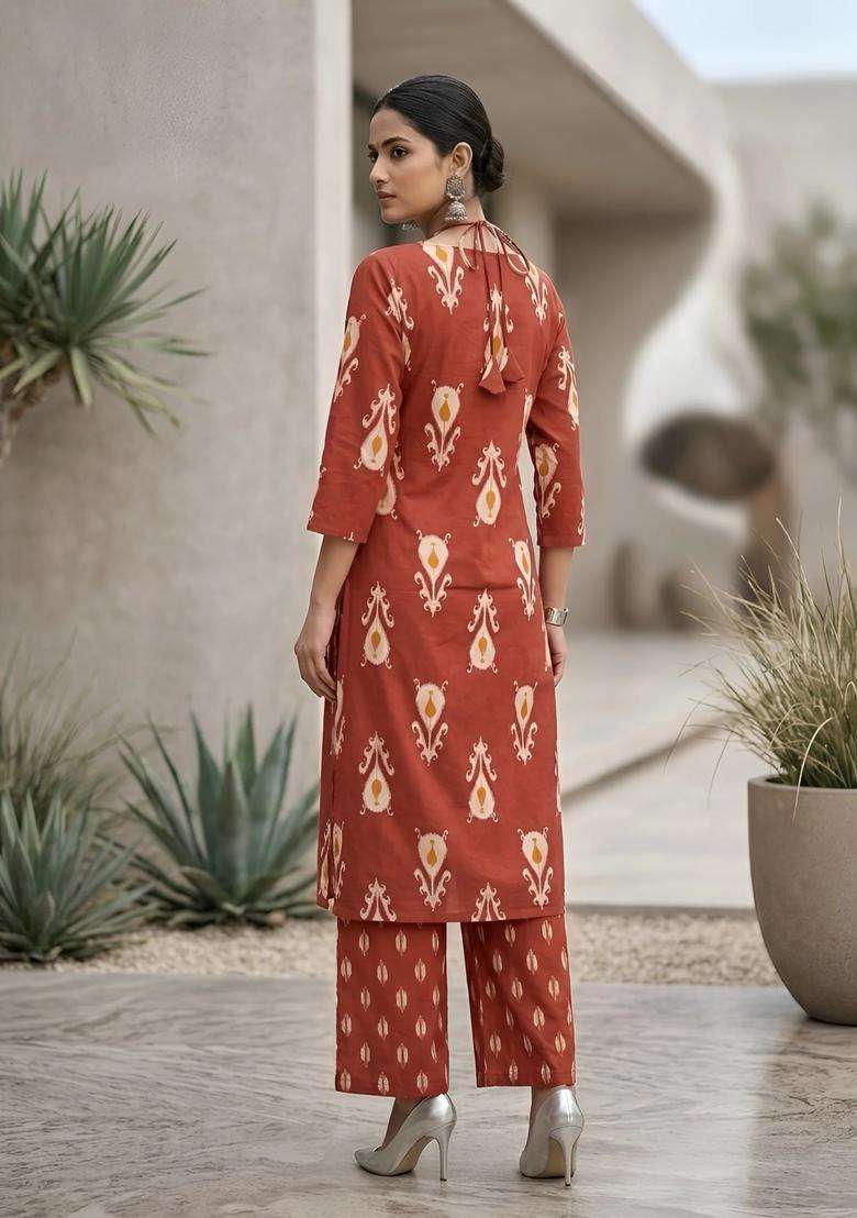 Rust Printed Cotton Palazzo Set - Indya