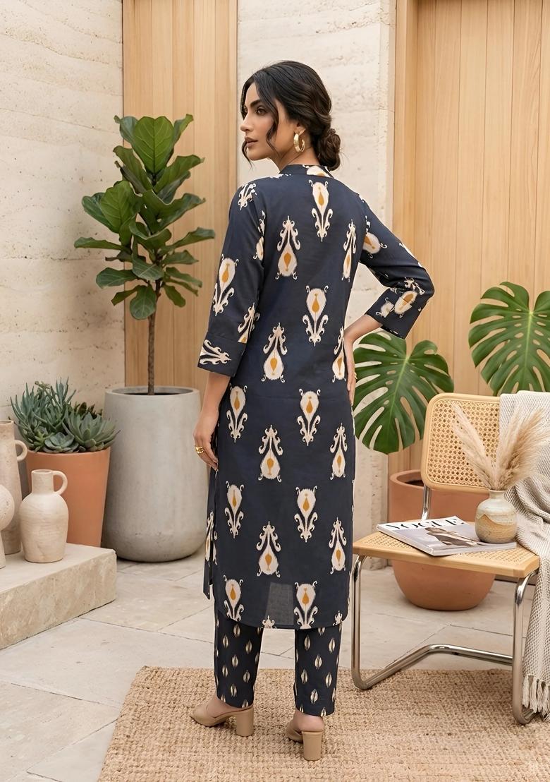 Black Printed Cotton Co Ords Set - Indya